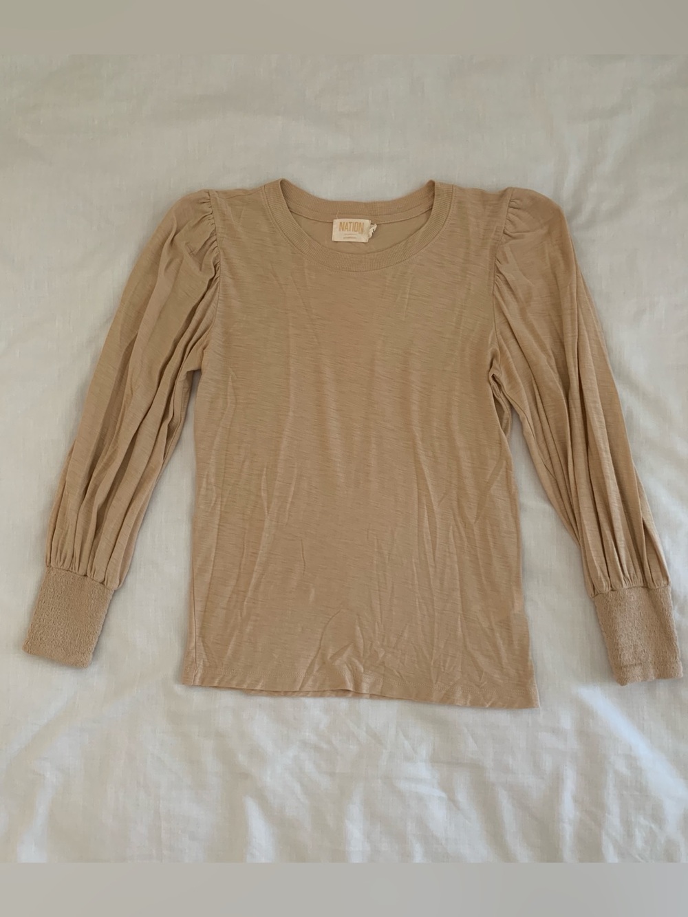 Nation LTD Loren Smocked Peasant Tee Tan XS EUC